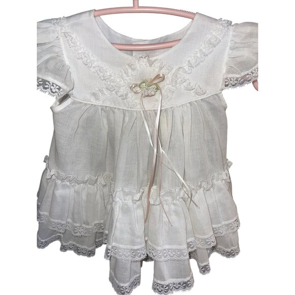 Vintage Bryan Baby Dress 18MO Pink & White Lace Trim Ruffled Collar Made In USA - Picture 13 of 16